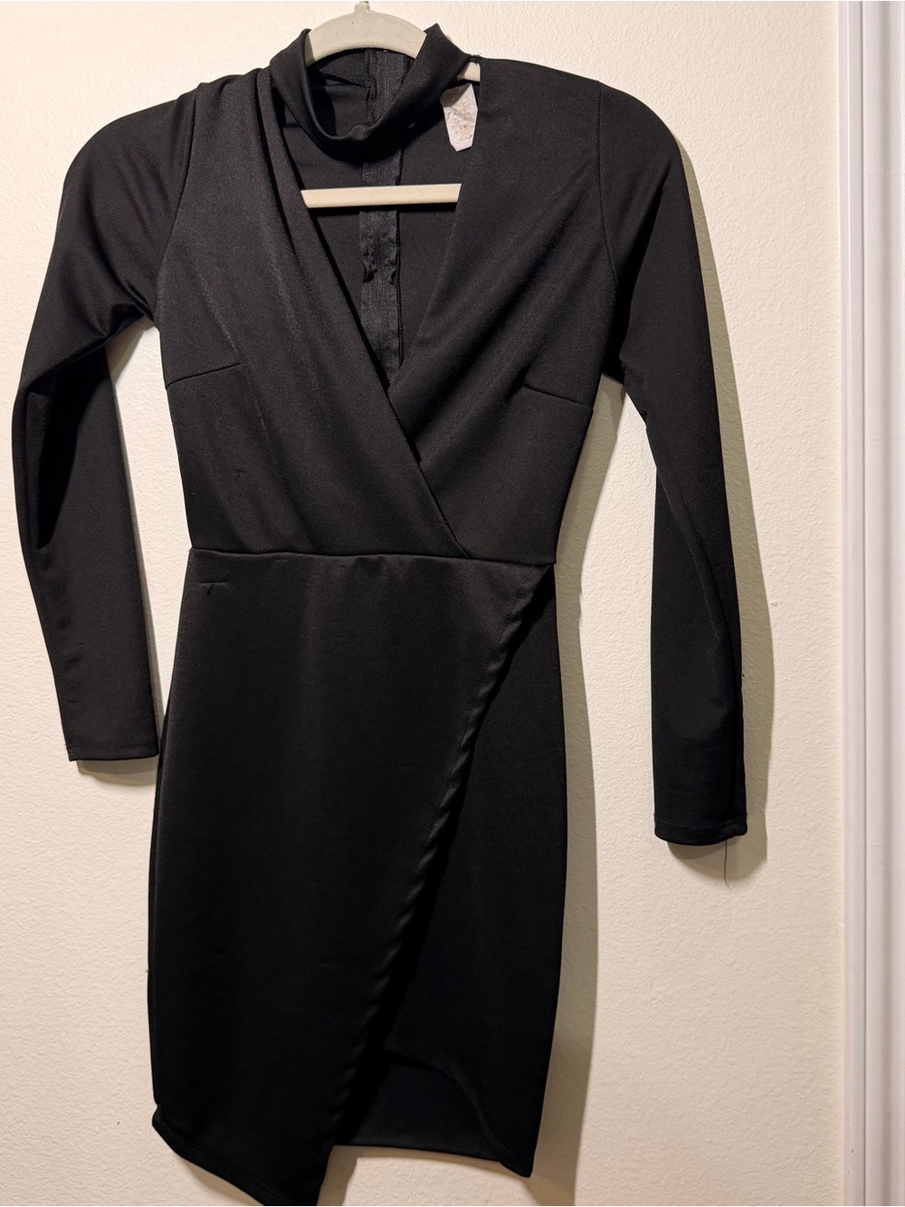 Fashion Nova Black Long Sleeve Wrap-Style Mini Dress